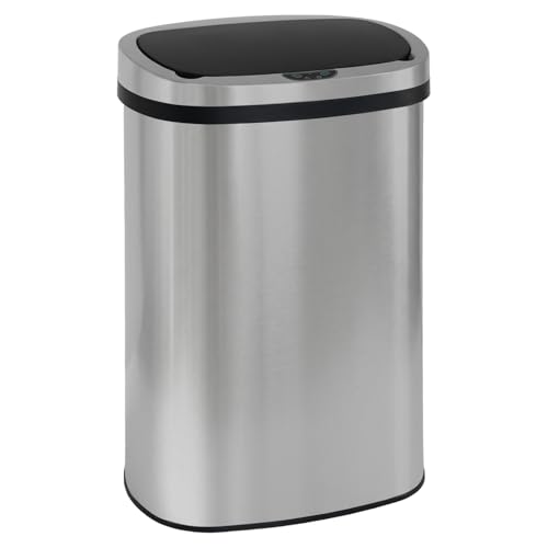 FDW Mülleimer mit Sensor & Deckel, Edelstahl, 50 L Küchenmülleimer, Smart, Automatisch, Berührungslos, Elektrischer Mülltonne, Wasserdicht, Silber