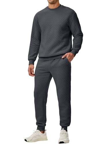 JMIERR Herren Trainingsanzug Set Casual 2-Teiliger Jogginganzug Herren Rundhals Pullover Winter Sweatshirts und Jogginghose Casual Textured Sportanzug Laufanzug,Dunkelgrau M