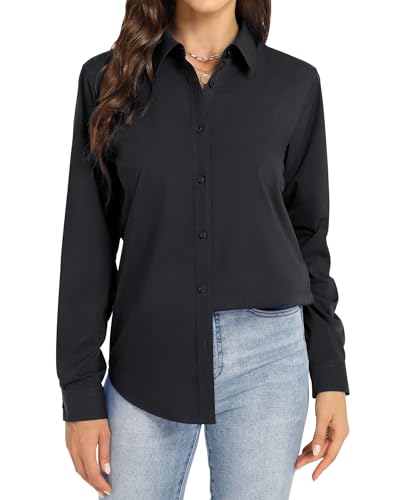 J.VER Bluse Damen Business Meeting Damenbluse Elegant Langarmshirt Stretch Tailliert Formeller Blusen Modische All Schwarz