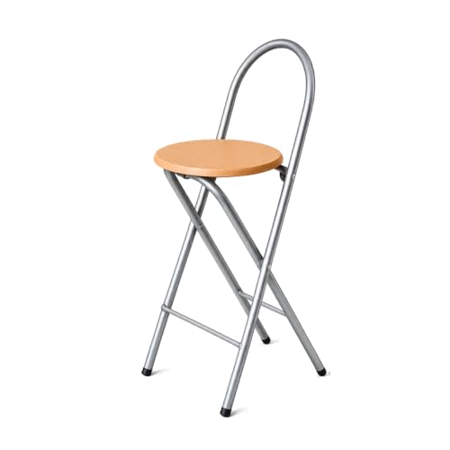 KMH® Barhocker Bill 1er-Set klappbar mit Lehne & Fußstütze – Silber/Buche