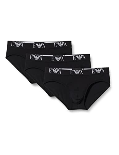 Emporio Armani Underwear Homme Emporio Armani Men's Basic-Essential Monogram 3-Pack Brief Slip, Noir, L (3er Pack)
