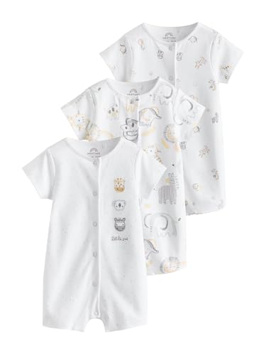 NEXT Baby Strampelanzüge aus Jersey, 3er-Pack White Safari Animal Embroidered numeric_62-numeric_68