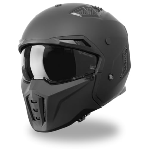 VINZ Shuto Jethelm / Streetfighter Helm | ECE 22.06 zugelassen | Rollerhelm mit Sonnenvisier / Sonnenblende | Jet Helm Mit abnehmbarem Kinnschutz - Matt Schwarz