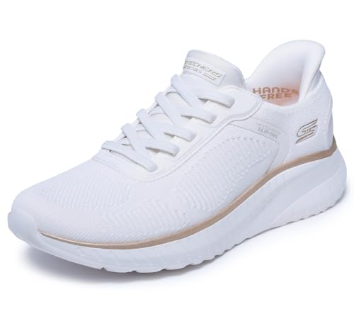 Skechers Damen Bobs Squad Chaos Current Muse Slip-InTurnschuhe, White/Gold Textile, 39 EU