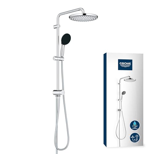 GROHE Vitalio 250, Duschset ohne Armatur, wassersparend, 8l pro Min (Regendusche für vorhandene Duscharmaturen, Duschkopf 2 Strahlarten, Duschstange 74cm, Duschsystem), rund, chrom, 26680001