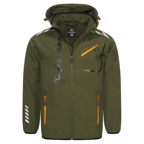 Kirkjubøur® Hestur Herren SOFTSHELLjacke 10.000 mm Wassersäule mit Kapuze und Fleecefutter, atmungsaktiv und wasserabweisend (DE/NL/SE/PL, Alphanumerisch, XL, Regular, Regular, Alvik Khaki)