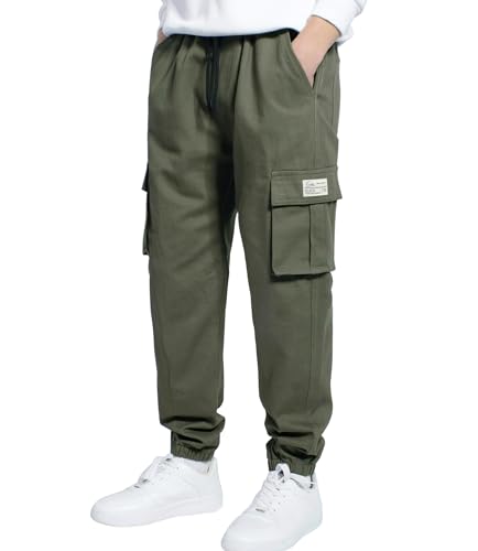 LAUSONS Hosen für Jungen Cargohose Kinder Hose Cargo Jogginghose Freizeithose mit Gummizug Grün 158-164 (Herstellergröße 160)