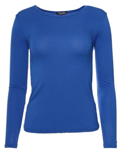 Easy Young Fashion - Damen Basic Rundhals Shirt - Langarm Unterziehshirt - Skinny Fit 1093 - Blau L