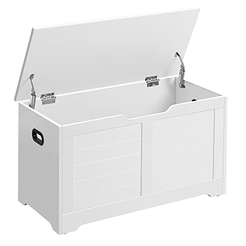 VASAGLE Sitzbank mit Stauraum, Truhenbank mit 2 Scharnieren | Spielzeugtruhe mit Griffen, 80 x 40 x 46 cm, für Schlafzimmer, Wolkenweiß, Sofie Kollektion LSB063T14