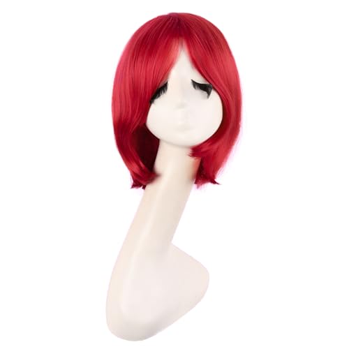 MapofBeauty 30 cm Kurze Gerade Anime Kostüm Cosplay Perücke, Hell Rot