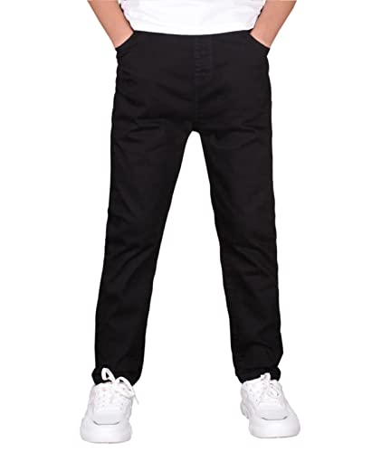 CAMLAKEE Jungen Chino Hose Kinder Jungs Straight Fit Chinohose mit Elastischem Bund Schwarz DE: 158-164 (Herstellergröße 160)