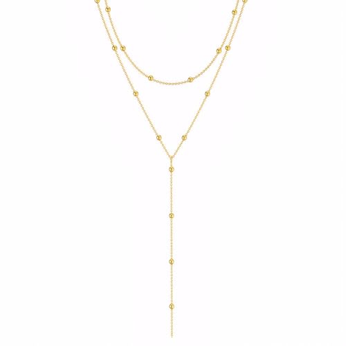 Roinaid Y Kette Gold,Lange Kette Damen,Einfacher Halskette Lang,Layering Halsketten für Frauen mit Anhänger Zirkon,Mehrreihige Y Halskette,für Verschiedenen Kleidungsstücken Kombinieren (Gold)