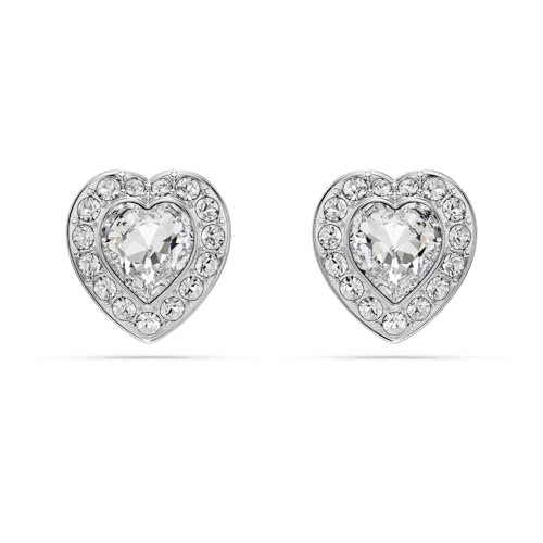 Swarovski Ariana Grande x Swarovski Ohrstecker, Rhodinierte Ohrringe mit Kristallherzen in Klarem Pavé und Verschiedenen Schliffen, Größe: 1 x 0.9 cm