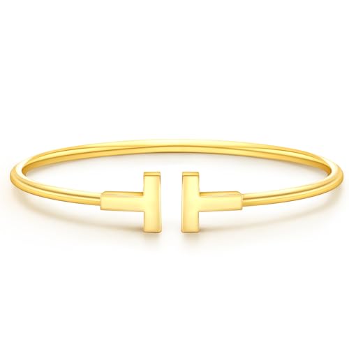 VIVILE Edles Armreif Gold,Edelstahl Armband Damen,Buchstabe T Sterling Silber 925 Armbänder,Dupes,Ideal Geschenk für Frauen，Mode Schmuck