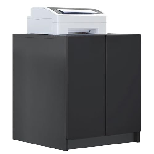 InnoFurn Druckerschrank Elona, Druckerkommode mit Soft-Close & Push-to-Open, Druckertisch, Büromöbel, Home Office & Büro, Schwarz matt (51 x 60,5 x 54 cm)