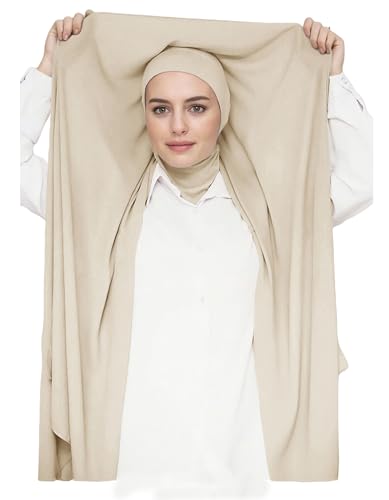 Lina & Lily Chiffon Instant Hijab Kopftuch mit Jersey Ninja Unterkappe für Muslimische Frauen (Beige)
