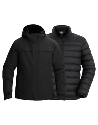 Pioneer Camp Winterjacke Skijacke Daunenjacke Herren Snowboardjacke 3 in1 Jacke Herren Ski Jacken Herren Funktionsjacke(Black;M)