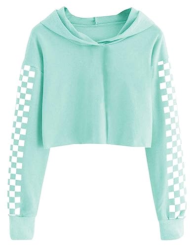 Cicy Bell Kapuzenpullover Für Mädchen Kinder Crop Tops Niedlich Plaid Langarm Mode Hoodie Sweatshirts Grün 150