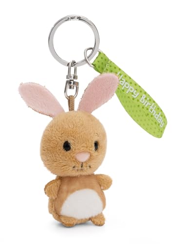 NICI Schlüsselanhänger Hase Happy Birthday 5cm braun - Plüsch-Begleiter Kuscheltieranhänger mit Schlüsselring für Schlüsselband, Schlüsselbund & Schlüsselhalter