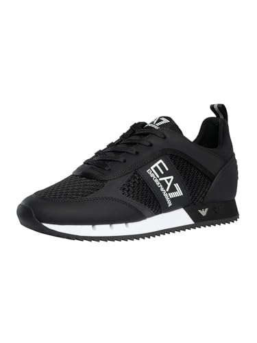 EA7 Herren Sportliche Mesh-Sneaker Mit Logo, Black/White, 42 EU