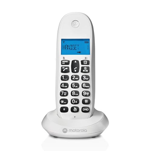 Motorola C1001CBW+ – Digitales DECT-Schnurlostelefon – Anrufblockierungsmodus, Anrufer-ID, Freisprecheinrichtung, Telefonbuch mit 50 Nummern, hintergrundbeleuchteter Bildschirm – Weiß