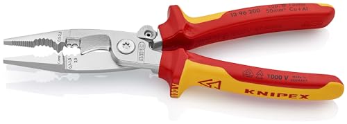 KNIPEX Elektro-Installationszange, VDE, Öffnungsfeder, Kabelschneiden, Abisolieren, Crimpen von Aderendhülsen, Greifen, Biegen, Multitool, 13 96 200