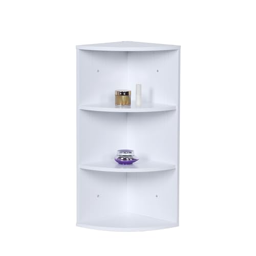 Relaxdays Eckregal, 3 Ablagen, Badregal, hängend oder stehend, platzsparend, HBT: 62x35x25 cm, Küchenregal, MDF, weiß