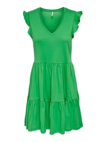 ONLY Damen Kurzes Rüschen Kleid Kurzarm Mini Dress mit V-Ausschnitt aus Baumwolle ONLMAY, Farben:Grün-2, Größe:M