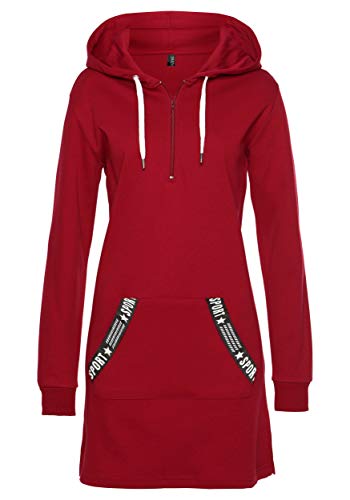 TrendiMax Damen Hoodie Kleid Herbst Langarm Sweatshirts Kapuzenpullover Streetwear Jumper Pullover Mini Kleider, Rot, XL