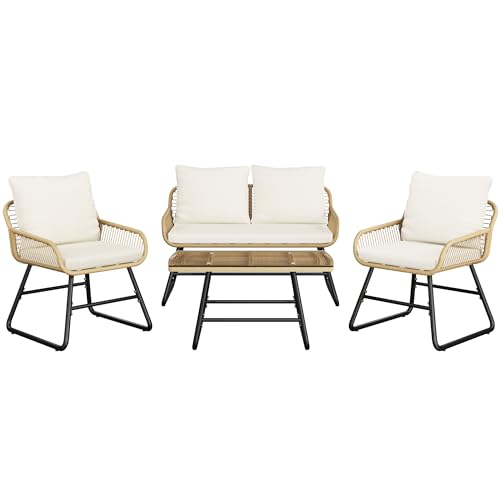 Yaheetech Polyrattan Gartenmöbel Set 4-teilig, Balkonmöbel Lounge-Set