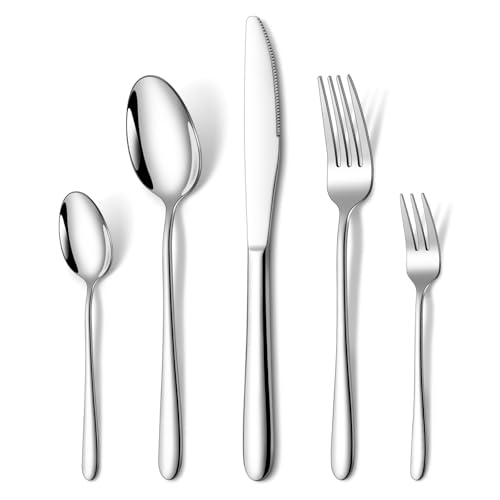 HONKKU Besteck Set, 30 Teilig Edelstahl Besteckset für 6 Personen, Essbesteck Set mit Abendessen Messer, Gabeln und Löffeln für Zuhause/Restaurant/Party/Bankett, Rostfrei Spülmaschinenfest