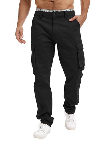 Breampot Herren Cargohose Baumwolle Chino Hosen Freizeit Outdoorhose Arbeitshose Stilvolle Pants(Schwarz, X-Large)