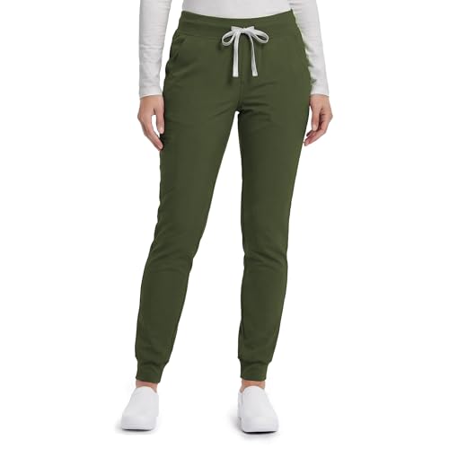 Stenso Nobby Medizinische Jogginghose Unisex - Stretch Schlupfhose Männer & Damen - Elastischer Bund Mit Kordelzug - 2 Vorder- & 2 Gesäßtaschen - Cargotasche Mit Reißverschluss Moosgrün XL