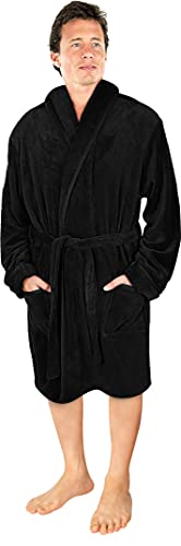 NY Threads Bademantel Herren Flauschig Fleece Kuschelig weich Schalkragen Morgenmantel fur männer, Mittel, Schwarz