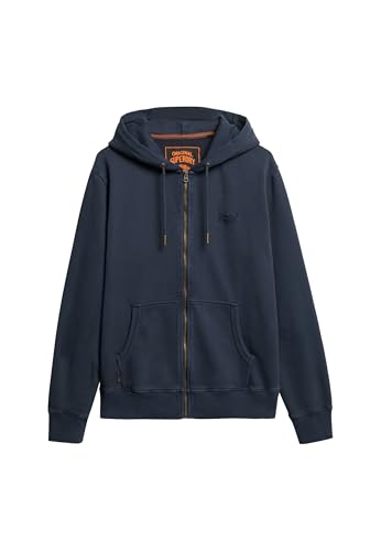 Superdry Herren Verwaschene Essential Kapuzenjacke mit Logo Finster Marineblau XL