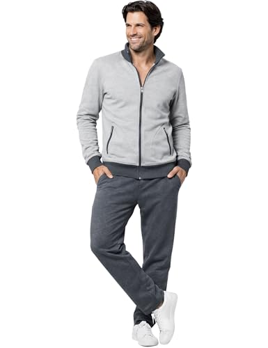 Morgenstern Hausanzug Herren Set Trainingsanzug Freizeitanzug Baumwolle 2-teilig hellgraue langarm Jacke lange graue Hose Größe L
