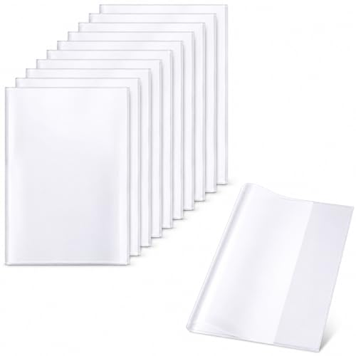 10 Stück Buchumschlag 16K, Transparent & Wasserdicht, Bucheinschlagfolie Einstellbar Buchschoner, Stabile Schulbuch-Umschläge, für das Home Office der Schule(19.5x 26cm)