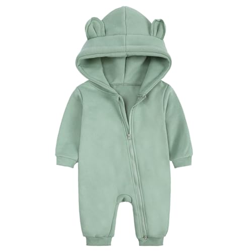 Odizli Baby Kleidung Overall Herbst Winter Mädchen Junge Langarm Fleece Kapuze Strampler Onesie Neugeborene Erstausstattung Babysachen Set Babykleidung Winterkleidung Grün 0-3 Monate
