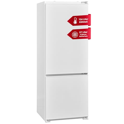 TELEFUNKEN Einbau-Kühl-Gefrierkombination | Einbaukühlschrank mit Gefrierfach (4-Sterne) | 144cm Nische | 211 Liter Gesamt-Nutzinhalt | Schlepptür | Less Frost | Temperaturregelung | C-EKG-144-ST-E