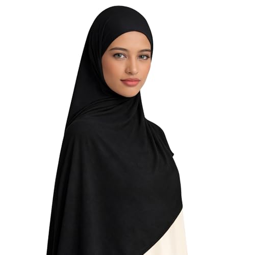 bhb 100% Baumwolle Jersey Hijab Kopftuch Damen – Weich & Atmungsaktiv – Premium Qualität – 180x100 cm – Blickdicht & Elastisch (Schwarz)