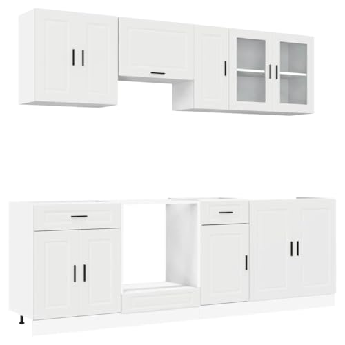 vidaXL 8-TLG. Küchenschrank-Set Porto Weiß Holzwerkstoff, Küchenzeile, Küchenschrank, Schrank, Hängeschrank, Spülenunterschrank, Küchenmöbel