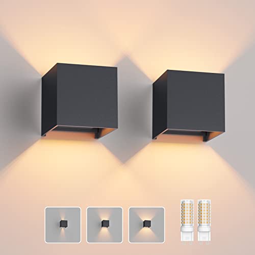 Klighten 2 Stücke Aussenlampe mit Austauschbarer G9 LED Lampe Warmweiß 3000K, Aluminium LED Wandleuchte Innen/Aussen Einstellbar Abstrahlwinkel Außenwandleuchten für Wohnzimmer Garten, Anthrazit