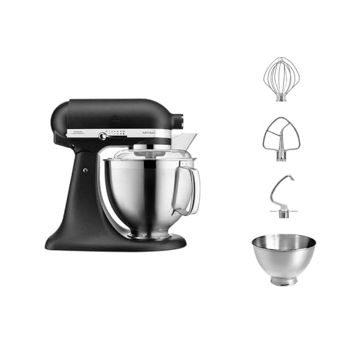 KitchenAid Küchenmaschine - Artisan - Kippbarem Food Processor - Teigknetmaschine mit 2 Schüsseln und 3 Zubehör aus Edelstahl - 4.8 L - Gusseisen schwarz