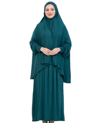 Prien Weich Gebetskleidung Für Frauen, Muslim Abaya Hijab Kleid Damen, Türkisch Viskose Islamische Kleider, Muslimische Kopftuch, Burka, Khimar, Jilbab Für Ramadan, Hajj (Smaragd, Standard)