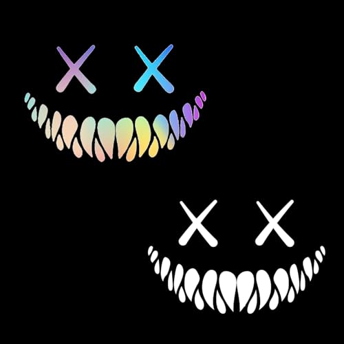 JAONLD 2 Stücke Reflektierend Dämon Smile Aufkleber Heckscheibenaufkleber Auto Motorradhelm Aufkleber,Reflektierend Auto Aufkleber Geeignet für Autos,Motorräder,Helme,Briefkästen