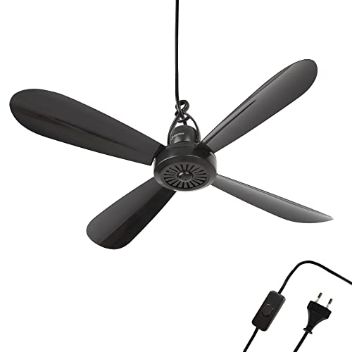 Bestlivings Mobiler Deckenventilator mit Stecker und Schalter, 220V-240V / 5 Watt, Ø40 cm Portabler Decken - Ventilator mit Aufhänger, Energiesparend (Schwarz)