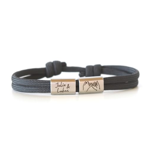 myGreta Personalisierbares Segeltau Armband mit Edelstahl Schieber, Fingerschwur Gravur, Freundschaft & besondere Bindung, ideal als Geschenk – Handgefertigt, stylisch & robust