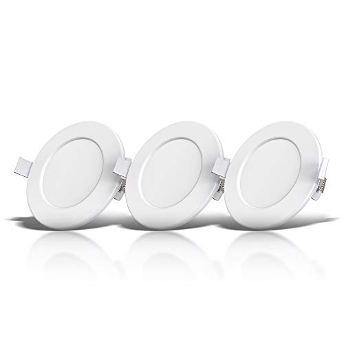 B.K.Licht - 3er Set LED Einbaustrahler 230V flach, warmweiße Lichtfarbe, Lochdurchmesser 100mm, LED Spot, Deckenspots, Spots, Einbauleuchten, Einbauspots, Badezimmer, 115x30 mm, Weiß