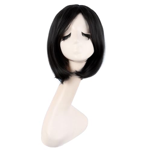 MapofBeauty 12 Zoll/30 cm Kunststoff kurze gerade Anime Kostüm Cosplay Perücke (Schwarz)