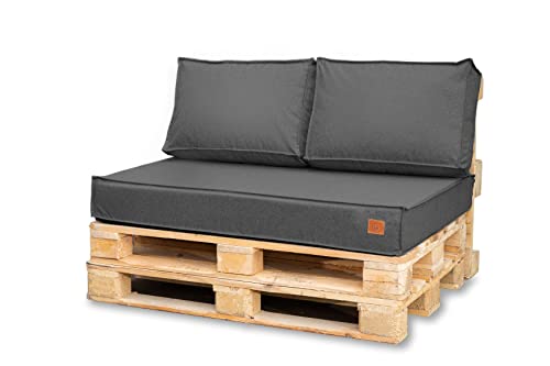 Bielik Palettenkissen Set für Palettenmöbel 120 x 80, Wasserdicht Europaletten Sitzkissen Made in EU, Palettensofa Outdoor Komplett in Farbe: Dunkelgrau (Sitz+2 Kissen, Dunkelgrau)